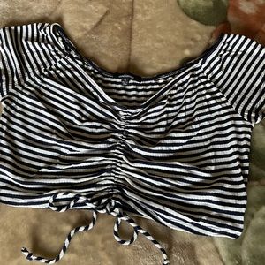 Blue and White stripped off the shoulder blouse